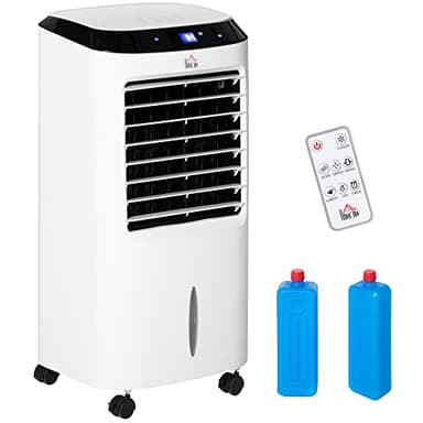 HOMCOM Climatiseur rafraîchisseur d'air mobile ventilateur ioniseur 4 en 1 avec télécommande - portable silencieux oscillant 60W - capacité max. réservoir 10L - idéal pièces 20 m² max. - blanc noir