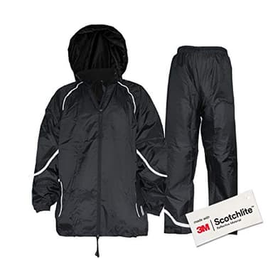 Salzmann 3M Imperméable Combinaison de Pluie Réfléchissante | Pantalon de Pluie et Veste Coupe-Vent | Fabriqué avec 3M Scotchlite,XL,Noir