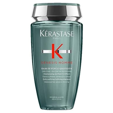 KÉRASTASE Genesis Homme - Bain de Force Quotidien - Shampoing Purifiant Fortifiant - Réduit La Chute Des Cheveux - Créatine & Racine de Gingembre - Cheveux Affaiblis en Perte de Densité - 250 ml