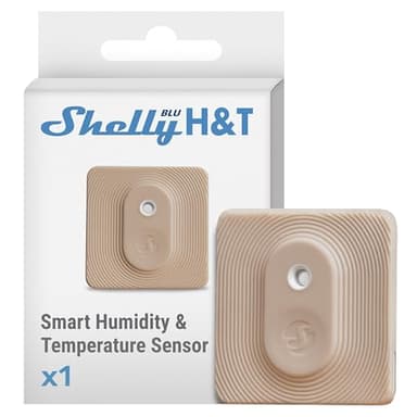 Shelly BLU H&T Moka - Capteur de température et d’humidité Bluetooth, Thermomètre, Hygromètre connecté, Protection IP54, Portée 10 à 30 m, Pile 2 ans, Stockage de données, Cryptage