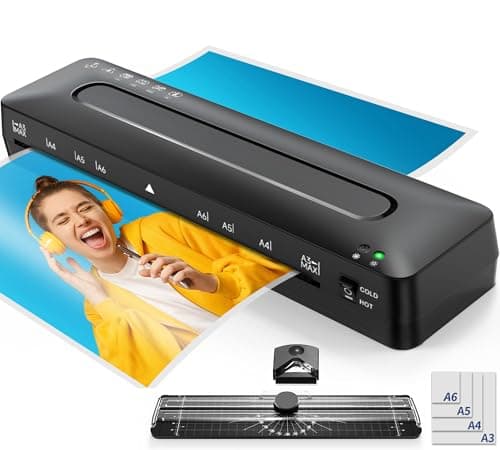 Plastifieuse A3, 5 en 1 Photo Machine à Plastifier Thermique et à Froid avec Pochettes pour A3/A4/A5/A6, Coupe-papier et Arrondisseur d'angle de Plastification pour Bureau Maison Carte Menu École