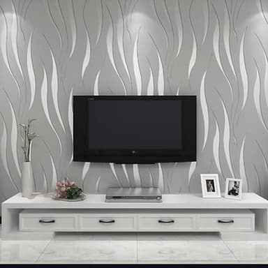 HANMERO® Rouleau de papier peint non-tissé en relief moderne et minimaliste, motif de plantes aquatiques en 3D pour le salon, la chambre à coucher, argenté et gris, 0,53 m x 10 m = 5,3 m², QZ0149