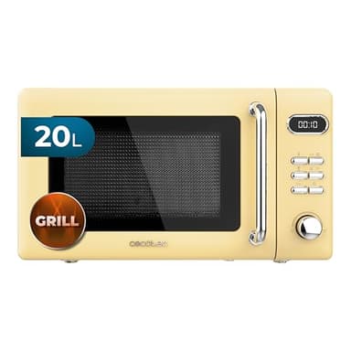 Cecotec Micro-Ondes Digital avec Grill Proclean 5110 Retro Jaune. 20 L, 700 W en 5 niveaux, minuterie jusqu'à 60 min, 8 programmes et mode dégivrage, design vintage en jaune