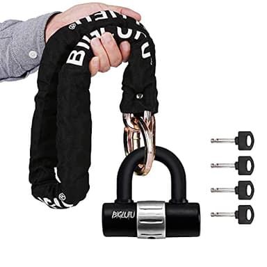BIGLUFU Antivol Velo Antivol Moto, Chaînes Antivol Haute sécurité avec 4 clés, 100/120/150cm Longueur Antivol de moto Chaîne 10/12/15mm Dia avec Cadenas en U