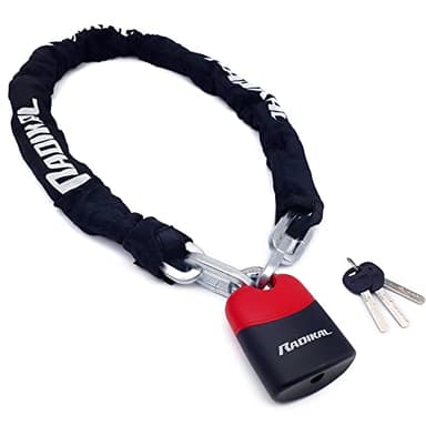 RADIKAL RK4120 Antivol Moto, Chaîne Haute Sécurité en Acier Cémenté ø10mm, Cademas Double Verroullage, Polyvalent pour Portes Ancrage Garage Scooter Vélo Électrique, 120cm