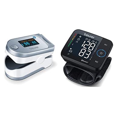 Beurer PO 60 Oxymètre de pouls avec Bluetooth, détermination de la saturation artérielle en oxygène dans le sang & BC 54 Tensiomètre au poignet connecté Bluetooth, technologie par inflation