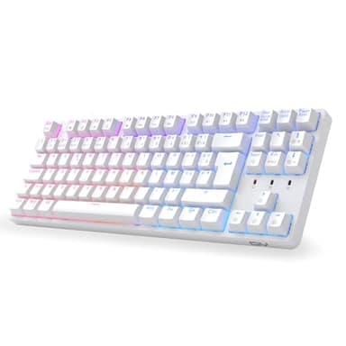 CIY X77 Clavier Gamer Mécanique RGB Rétroéclairé, Clavier Gaming Filaire avec Switch Bleu, AZERTY Français, 88 Touches Anti-Ghosting, Programmable, Hot swappable, pour Windows PC (Blanc)