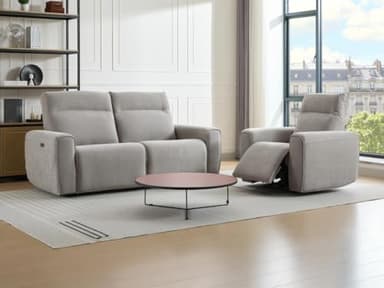 Vente-unique - Canapé 3 Places et Fauteuil Relax électrique en Tissu Gris LORGITA