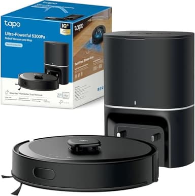 Tapo Aspirateur Robot Laveur 2 en 1 RV30Max Plus Vidage Automatique, Silencieux et Fin, Ultra puissante de 5300Pa, Navigation LiDAR, Auto-Charge Autonomie 150min, Tapis et Poils d'animaux
