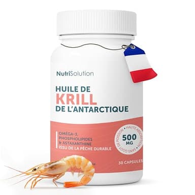 Huile de Krill Antarctique : Oméga-3 Premium avec Phospholipides & Astaxanthine - Soutient Cœur, Cerveau & Articulations - 500mg, 30 Capsules - Durable - Fabriqué en France par NutriSolution (1)