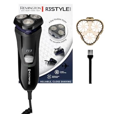 Remington Rasoir Électrique [Rasage à Sec] R3 (Utilisation sur Secteur, Têtes Rotatives 360°, Tondeuse Précision Rétractable Comforttrim + Guide Coupe de Barbe de 3 Jours, Ergonomique) Tondeuse R3002
