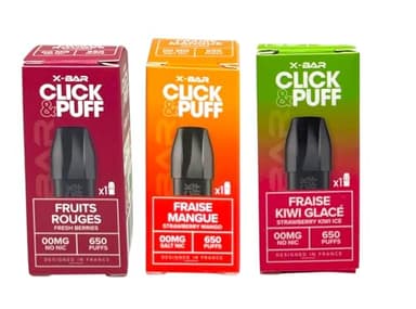 Pack de 3 cartouches réutilisables- compatible avec Batterie rechargeable (sans nicotine ni tabac (Fruits Rouges,Fraise Mangue, Fraise Kiwi Glacé)