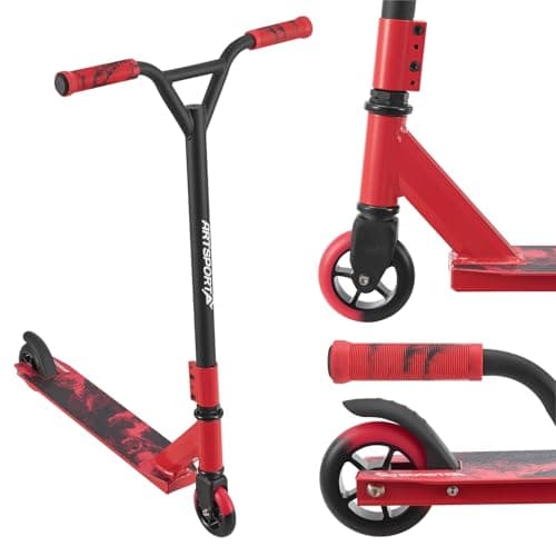 ArtSport Trottinette Stunt Red Smoke – Trottinette Freestyle pour Enfants et Adolescents – Guidon à 360°, Roues en Aluminium de 100 mm - Trottinette pour Enfants Rouge Noir