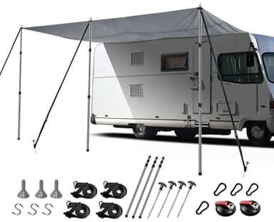 Voile d'ombrage avec Bande passepoilée, auvent de Bus, auvent de Voiture, Auvent Caravane, Auvent Fourgon, Auvent Camping Car 3x240m, Rail Auvent(4.6-7mm), ÉTanche et RÉSistant aux UV