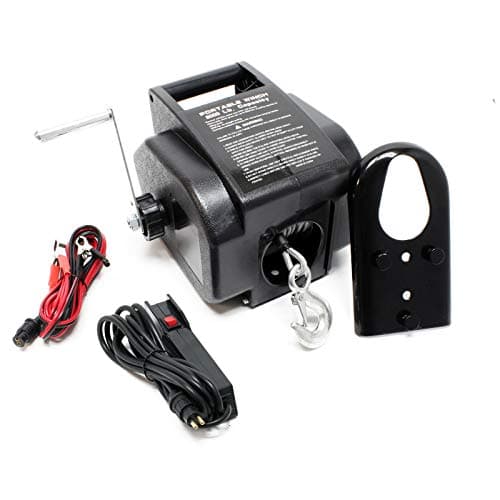 Wiltec Treuil électrique - 12 V - Traction jusqu’à 2267 kg - Cabestan à câble 9,2 m avec Manivelle - Outil Remorque Bateau Remorquage Halage