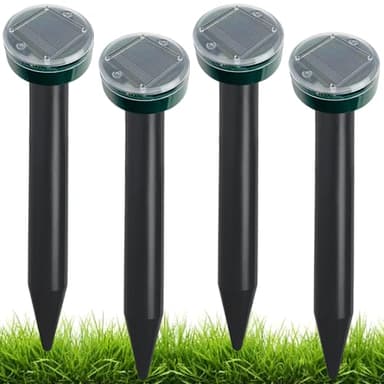 KEEPAQ Répulsif à Taupes Solaire 4Pack, Serpent Taupe Répulsif Ultrasonique, Dissuasion de Taupes pour Jardin Pelouse, Sonic Pointes à Taupes avec Buzzer, Efficace Se Débarrasser de Campagnols Souris
