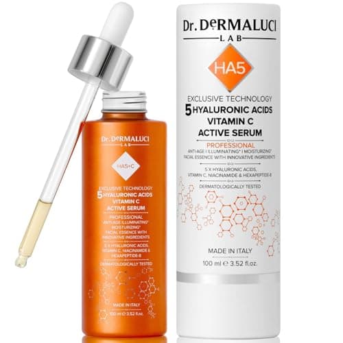 Serum Visage Anti-Age 5 Acides Hyaluroniques Vitamine C Niacinamide 100ML BIO |Hexapeptide Rose de Damas | Illuminateur Hydratant Lissant | Reduction des Pores Naturel | Tous Types de Peaux |Italie