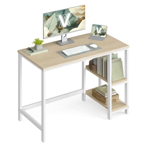 VASAGLE Bureau d'Ordinateur, 100 x 50 x 76 cm, Table Informatique, Style Moderne, pour Bureau à Domicile, Chambre à Coucher, Salon, Beige Naturel et Blanc Perle LWD046L01