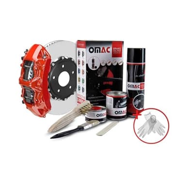 OMAC Kit Peinture étrier de Frein Rouge Brillant - Kit Complet résistant à la Chaleur pour 4 étriers de Frein 7 pièces