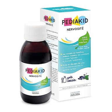 PEDIAKID - Sirop Nervosité -Complément Alimentaire Naturel - Formule Exclusive au Sirop d'Agave - Favorise l'Apaisement - Réduit l'Agitation - Arôme Naturel Cassis - Flacon de 125 ml