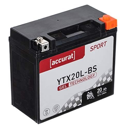 Accurat batterie moto YTX20L-BS Gel 12V 20ah 175x87x155 mm – Batterie de Démarrage Haute Performance Sans Entretien, Résistante aux Vibrations, Batterie Quad