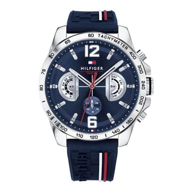 Tommy Hilfiger Montre Multifonction Quartz Analogique Homme 46mm - Bracelet en Silicone et Cadran Bleu Marine, 3 sous-Cadrans, Résistante à l'eau 5ATM - 1791476