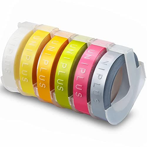 UniPlus Ruban de Marquage 3D Compatible pour Dymo Ruban d'étiquette 9mm x 3m Etiquettes Gaufrage 3D Plastique avec Dymo S0717900 Junior et S0717930 Omega Système de Marquage Lot de 6