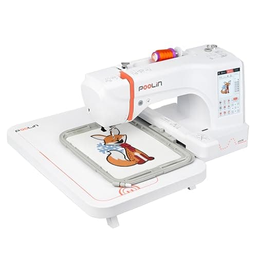POOLIN EOC06 Machine à Broder, Grande Zone de Broderie 20x28 cm, écran Tactile d'ordinateur 18 cm, Peut être Combiné Pour Broder, Livrée Avec Fil, Stabilisateur et Bobines,USB