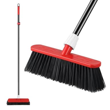Mitclear Balai de Jardin Robuste avec Manche Télescopique(145cm), Brosse de Gardin avec Poils Rigides, Balai d'Extérieur pour Le Balayage des Cours, Jardins, Terrasses et Garage