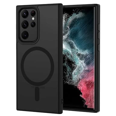 XTCASE Coque pour Samsung Galaxy S22 Ultra 5G Magnétique Compatible avec MagSafe, Étui Mat Translucide Minimaliste, PC Dur Housse Arrière Anti-Rayures + TPU Bumper Antichoc - Noir