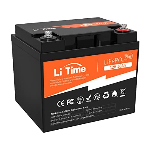 LiTime 12V 50Ah Lithium LiFePO4 Batterie, 10 Ans À Vie, 4000~15000 Cycles, Puissance de Sortie 640W, Parfait pour Le Moteur de traîne de Bateau, Tondeuse audoportée pour Le Camping