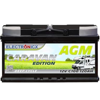 ELECTRONICX Batterie AGM Décharge Lente 12V 120Ah C100 – Sans Entretien, Étanche, Résistante aux Vibrations – Batterie Solaire 12V pour Camping-Car, Bateau, Panneaux Solaires, et Systèmes Hors Réseau