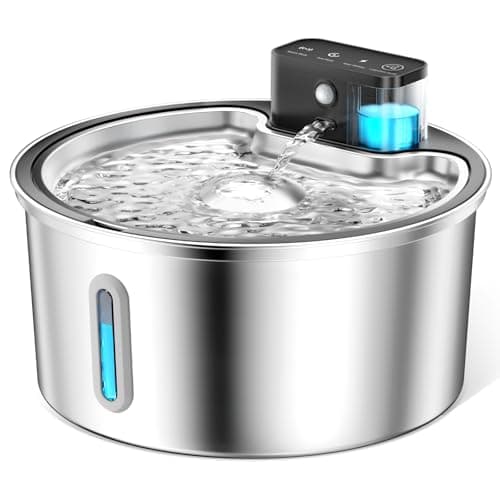 PawPoll Fontaine a Eau Chat sans Fil 3,2L avec Batterie 4200mAh, Detecteur de Mouvement, INOX Fontaine à Eau pour Chat Silencieuse avec LED