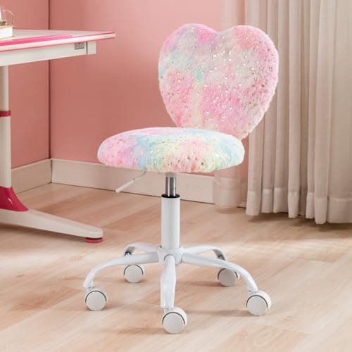 chairus Enfant Chaise d'étude en Fausse Fourrure Hauteur Réglable Chaise Pivotante de Bureau avec Dossier en Forme de Cœur (Coloré)