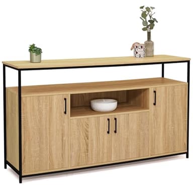 IDMarket - Buffet 4 Portes 140 cm Detroit avec Niche Design Industriel