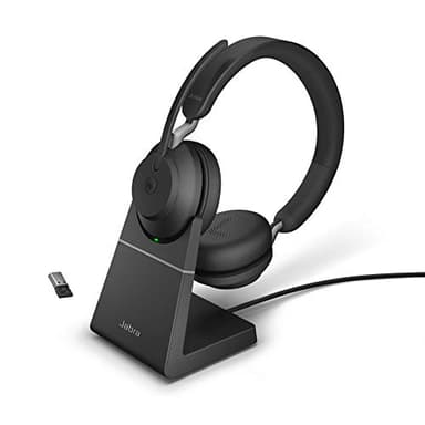 Jabra Evolve2 65 Casque PC Sans Fil avec Station de Charge - Casque Audio Certifié Microsoft Teams avec Batterie Longue Durée - Adaptateur Bluetooth USB-A - Noir