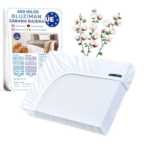 BLUZIMAN® Drap Housse 180x200cm Coton 100% Satin, Draps Housse Percale 400 Fils, Fabriqué en Europe (Blanc, 180x190/200cm)