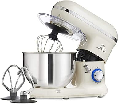 MisterChef Robot Pâtissier, app électr PRO 1600W - GRD BOL - 3 accessoires : Batteur à œufs, crochet pétrisseur, fouet Inox - Bol Inox 5,5L Crème