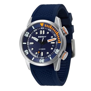 BERNY Montre Homme 20ATM Montre de plongée Mouvement Automatique Montre-Bracelet Verre Saphir HV600 Bracelet Silicone Confortable Montres Homme Super Lumineuses