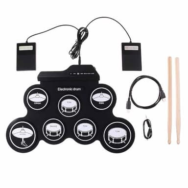 NEWFUN Batterie électronique, Batterie Electronique Adulte, Batterie Electrique Instrument, Batterie électronique Pliable Avec 7 Pads en Silicone, Baguettes et Pédale pour Débutants