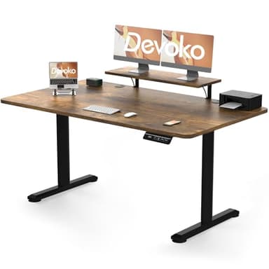 Devoko Bureau Assis Debout 160x70cm avec Support de Moniteur, Bureau Réglable en Hauteur Électrique avec 2 Hauteurs de Mémoire pour Travailler
