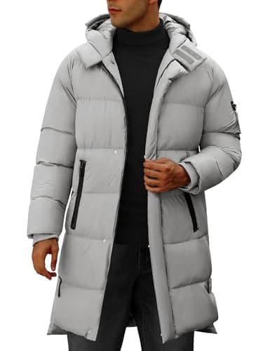 Yuson Girl Veste Homme Hiver Épaissir Chaude Longue Parka Manteau Coupe-vent Matelassé Vestes Décontractée Zippé l'extérieur Blouson à Capuche avec Poches(Gris, XL)