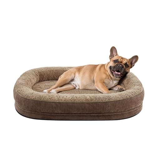 Panier Chien Moyen Taille Orthopedique, Memoire de Forme Lit pour Chien, Canapé Chiens Dehoussable Lavable, Lit Ovale Imperméable, Brun