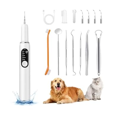 Kit Detartrage Dentaire, 5 Modes Réglable Detartreur Dentaire Ultrason avec LED Lampe, IPX6 Rechargeable Kit de Nettoyage Dentaire pour Chiens, Chats, pour Tartre Dentaire, Mauvaise Haleine, Gingivite