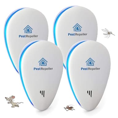 Répulsif Ultrason Anti Moustiqueé, Répulsif Ultrason Souris Version pour moustiques, Souris, Fourmis, Mouches, araignées, cafards-Professionnel et Efficace (4 Paquets)