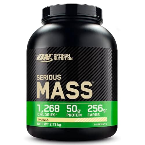 Optimum Nutrition Serious Mass Poudre de Protéine Gain de Masse Hautement Calorique avec 25 Vitamines et Minéraux, Créatine Monohydrate et Glutamine, Saveur Vanille, 8 Portions, 2.73 kg