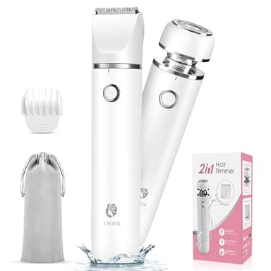 Cayzor Rasoir Electrique Femme – Tondeuse électrique 2 en 1 humide/sèche sans fil étanche pour épilation du visage sans douleur du pubis, des aisselles et des jambes (blanc)