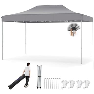 RELAX4LIFE Tonnelle Pliante 3x4,5 Imperméable, Tonnelle de Jardin Extérieur Pop-Up Facile à Monter, Hauteur Réglable, Protection UV, Barnum Tente de Réception, Sac à roulettes (Gris)