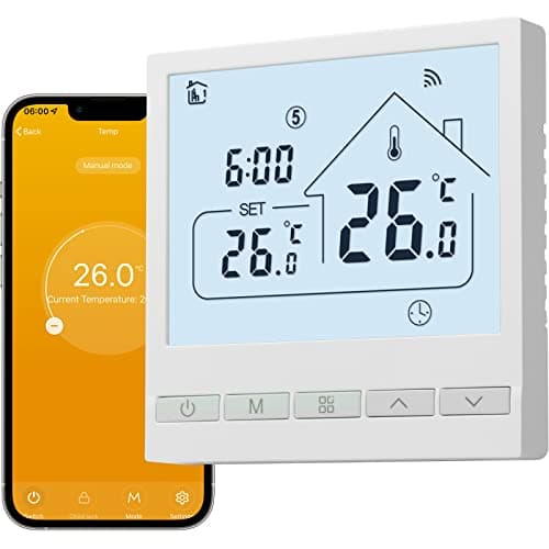 Beok Tuya Thermostat Intelligent,Thermostat de Chauffage Thermostats, d'ambiance,Thermostats WiFi pour Chaudière à gaz Compatible avec Alexa, Google Home 3A TOL47WIFI-WPB