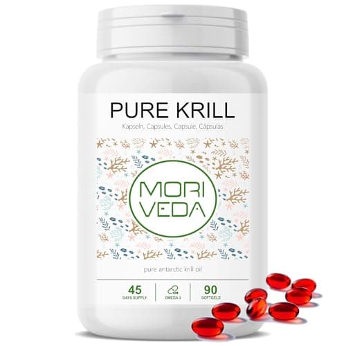 Capsules d'huile de krill - 1000mg d'huile de krill PURE pendant 45 jours - avec astaxanthine oméga 3-6 EPA DHA phospholipides de choline - Moriveda 1x 90 capsules